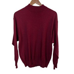 Alan Stuart Sweater Mens‎ Large Mock Neck Maroon Merino Wool Long Sleeve Italy L